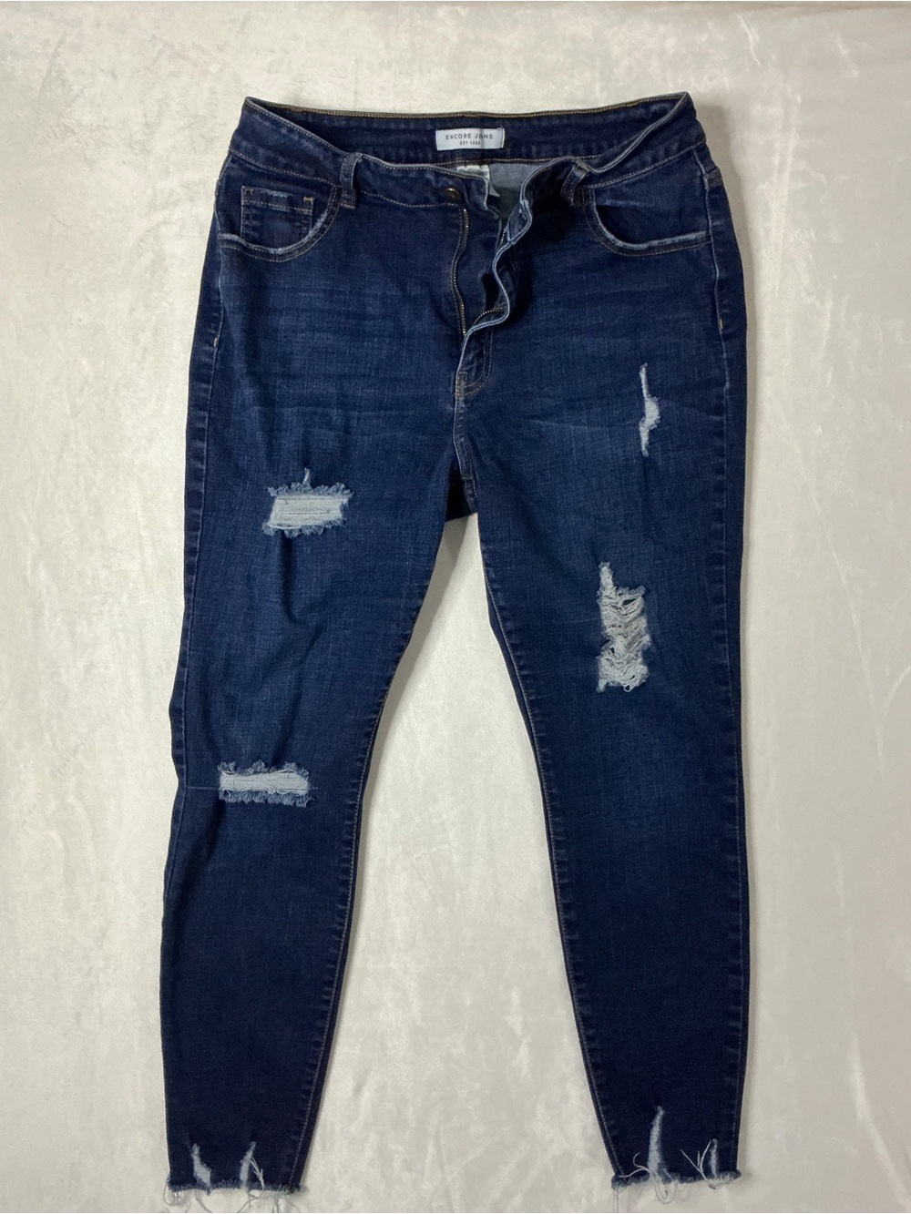 Encore Jeans Women's Dark Blue Distressed Skinny Jeans